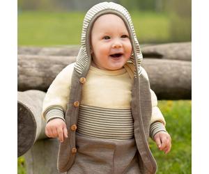 Babyjacke 100% Wolle zum Knöpfen braun-natur 50/56