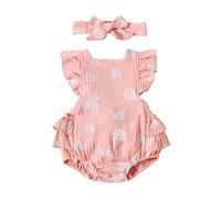 Babykleidung Mädchen 0-6 Monate Baby Zubehör 0-6 Sommer Baby Overall gekräuselt Regenbogen Druck Schnürung rückenfrei Overall Baby Stirnband Strampler 2er Set