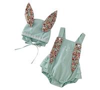 Babykleidung Ostern Outfit für Neugeborene, Baby Jungen Mädchen Ostern Kurzarm Kaninchen Strampler Neugeborenen Bodys Hut Jumpsuit Set, Mein erster Ostern Baby Cartoon Geschenk (Green, 12-18 Months)