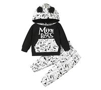 Babykleidung Set Baby Jungen Langarm Kapuzenpullover Hoodie Sweatshirt+Hose 2 tlg Kleidung Outfit Neugeborene Babyset Mini Boss Kleinkind Trainingsanzug Zweiteiler Dinosaurier (Schwarz, 6-12 Monate)