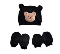 Babymütze + Handschuhe + Fußüberzug Set Bequemer Schlafmütze Für Neugeborene Schöne Jungen Und Mädchen Unverzichtbares Cartoon Bär Säuglingszubehör Baumwoll Kopfbedeckung