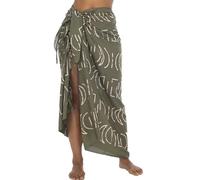 Back From Bali Damen-Badeanzug, bedruckt, Sarong, Pareo mit Boho-Fransen und Kokosnuss-Clip, Wickelrock oder Strandschal, Khaki, Einheitsgröße