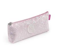 Back2Fun - Dreieckiges Glitzer-Federmäppchen, Einzelfach-Etui, Größe 200 x 80 x 35 mm, Glitzer-Federmäppchen, Metall-Zipper, Reißverschluss, Hübsche Papeterie, Rosa