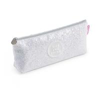 Back2Fun - Dreieckiges Glitzer-Federmäppchen, Einzelfach-Etui, Größe 200 x 80 x 35 mm, Glitzer-Federmäppchen, Metall-Zipper, Reißverschluss, Hübsche Papeterie, Weiß