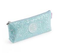 Back2Fun - Dreieckiges Glitzer-Federmäppchen, Einzelfach-Etui, Größe 200 x 80 x 35 mm, Glitzer-Federmäppchen, Metall-Zipper, Reißverschluss, Hübsche Papeterie, Blau