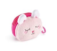 Back2Fun - Geldbörse aus Plüsch, Größe 95 x 95 x 60 mm, Metallgriff, Reißverschluss, Geldbörse mit Schlüsselanhänger, Material Polyester mit Plüschgefühl, bestickte Details, Hasen-Design, Rosa, 95 x