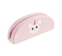 Back2Fun - Ovales Federmäppchen Hase, Einzelfach-Etui, Größe 195 x 80 x 42 mm, Silikon-Federmäppchen, Reißverschluss, Hübsche Papeterie, Farbe Rosa