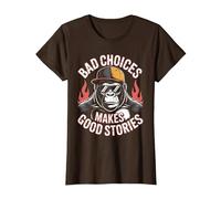 Bad Choices Good Stories Monkey Sonnenbrille Cap Retro T-Shirt, Damen, Braun, 3XL