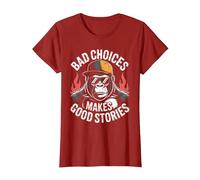 Bad Choices Good Stories Monkey Sonnenbrille Cap Retro T-Shirt, Damen, Cranberry, 3XL