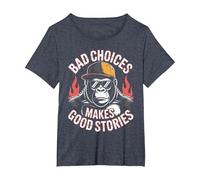 Bad Choices Good Stories Monkey Sonnenbrille Cap Retro T-Shirt, Damen Große Größen, Blau Meliert, 4X