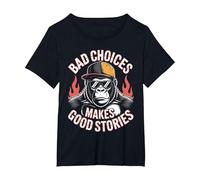 Bad Choices Good Stories Monkey Sonnenbrille Cap Retro T-Shirt, Damen Große Größen, Schwarz, 5X