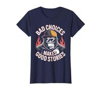 Bad Choices Good Stories Monkey Sonnenbrille Cap Retro T-Shirt, Damen, Marineblau, XL