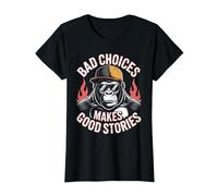 Bad Choices Good Stories Monkey Sonnenbrille Cap Retro T-Shirt, Damen, Schwarz, S