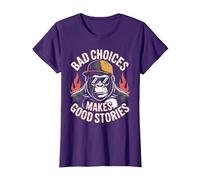 Bad Choices Good Stories Monkey Sonnenbrille Cap Retro T-Shirt, Damen, Violett, XL