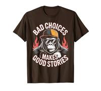 Bad Choices Good Stories Monkey Sonnenbrille Cap Retro T-Shirt, Herren, Braun, M