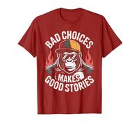 Bad Choices Good Stories Monkey Sonnenbrille Cap Retro T-Shirt, Herren, Cranberry, L