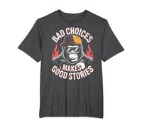 Bad Choices Good Stories Monkey Sonnenbrille Cap Retro T-Shirt, Herren Große Größen, Anthrazit Meliert, 2X Tall