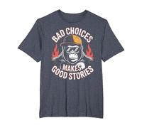 Bad Choices Good Stories Monkey Sonnenbrille Cap Retro T-Shirt, Herren Große Größen, Blau Meliert, 2X Tall