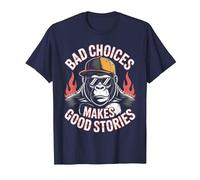 Bad Choices Good Stories Monkey Sonnenbrille Cap Retro T-Shirt, Herren, Marineblau, XL