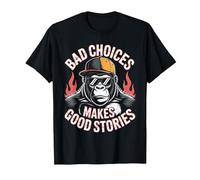 Bad Choices Good Stories Monkey Sonnenbrille Cap Retro T-Shirt, Herren, Schwarz, L