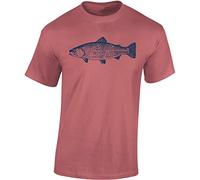 Baddery Angel T-Shirt Herren : Forelle - Angler Shirt Männer - Angelkleidung Zubehör Geschenke (Rot S)