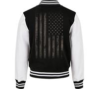 Baddery College Jacke für Herren & Damen - USA-Flagge Rückenprint & Stick-Patch - Varsity Baseball Sweat Jacke im American Style (Black-White S)