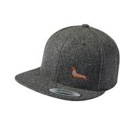 Baddery Gassi Outdoor Flexfit Snapback Cap - „Dackel“ - Bestickte Melton Wool Kappe für Herren & Damen Hundebesitzer (Wool Dark Grey - One Size)