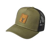 Baddery Kinder Trucker Cap - „Hirsch mit Leder-Patch“ (Olivgrün-Schwarz)
