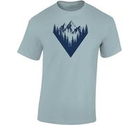 Baddery Wander T-Shirt Herren - „Waldgipfel“ - Shirt für Wanderer & Bergsteiger mit Berg-Motiv (Ice Blue L)