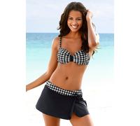 Bade-Rock LASCANA, Damen, Gr. 46, N-Gr, schwarz-weiß (schwarz, weiß), Polyamid, kontrastfarbene Details, unifarben, Badehosen, mit integrierter Bikinihose und karierten Bündchen (398533-46) schwarz, w