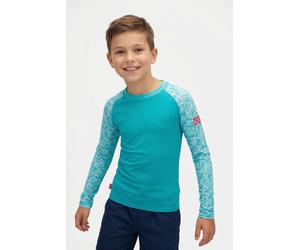 Bade-Shirt TROLLKIDS "Girls Haukland Shirt", Mädchen, Gr. 110, N-Gr, schwarz turquoise, lagoon blau, Jersey, Obermaterial: 92% Polyester, 8% Elasthan, Bikini-Oberteile, mit Lichtschutzfaktor 50+, schn