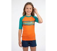 Bade-Shirt TROLLKIDS "Kids Haukland T", Kinder, Gr. 164, N-Gr, bright orange, lake blau, Jersey, Obermaterial: 92% Polyester, 8% Elasthan, Bikini-Oberteile, körpernaher Schnitt, kurze Ärmel, mit Licht