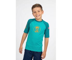 Bade-Shirt TROLLKIDS "KIDS KVALVIKA T", Mädchen, Gr. 92, N-Gr, grün (sea grün, lagoon grün), Obermaterial: 92% Polyester, 8% Elasthan, Bikini-Oberteile, mit UV-Schutzfaktor 50+, kurzärmlig, für Kinder