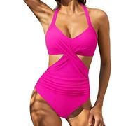 BadeanzüGe Für Damen Bauchweg Figurformend Neckholder Strandmode Swimsuit Einteilige Rückenfreie Badeanzug Plus Size für Frauen Monokini Push Up Tropischem One Piece Swimwear