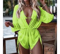 Badeanzüge für Frauen Sommer Strand durchsichtiges Mesh Bikini-Set mit Träger BH & String Hose & Strandkleid 3-teiliger Badeanzug