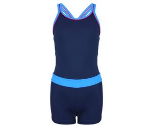 Badeanzug AQUARTI "Body Mädchen Badeanzug mit Bein Racerback", Kinder, Gr. 134, N-Gr, blau (dunkelblau, blau), Obermaterial: 80% Polyamid PA. 20% Elasthan EL., Badeanzüge Badeanzug (25198046-134) dunk