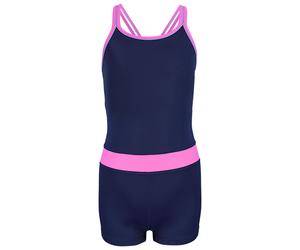 Badeanzug AQUARTI "Body Mädchen Badeanzug mit Bein Racerback", Kinder, Gr. 146, N-Gr, blau (dunkelblau, rosa), Obermaterial: 80% Polyamid PA. 20% Elasthan EL., Badeanzüge Badeanzug (25465813-146) dunk