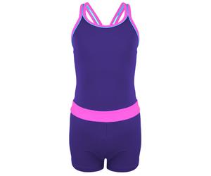 Badeanzug AQUARTI "Body Mädchen Badeanzug mit Bein Racerback", Kinder, Gr. 158, N-Gr, lila (violett, rosa), Obermaterial: 80% Polyamid PA. 20% Elasthan EL., Badeanzüge Badeanzug (21714513-158) violett