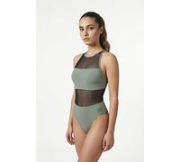 Badeanzug ARENA "arena Feel Damen Mesh Panels Vent Back Badeanzug", Damen, Gr. 44, N-Gr, grün (sage), Obermaterial: 74% Polyamid, 26% Elasthan, Badeanzüge Badeanzug, Mit transparenten Einsätzen (36619