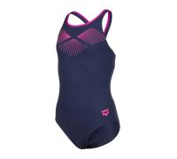 Badeanzug ARENA "G ARENA BAY SWIMSUIT SWIM PRO BACK", Kinder, Gr. 128, N-Gr, blau (navy, very fuchsia), Obermaterial: 100% Polyester, Badeanzüge Badeanzug, sportlicher Badeanzug, für aktive Einsätze i