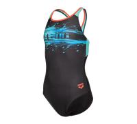 Badeanzug ARENA "G ARENA PAINT SWIMSUIT SWIM PRO BACK", Kinder, Gr. 140, N-Gr, schwarz (schwarz, water, calypso coral), Obermaterial: 80% Polyamid, 20% Elasthan, Badeanzüge Badeanzug, mit integriertem