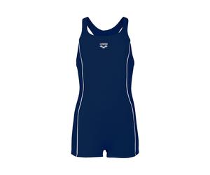 Badeanzug ARENA "G FINDING JR R für Mädchen", Mädchen, Gr. 140 (134), N-Gr, blau (navy, weiß), Obermaterial: 100% Polyester, Badeanzüge Badeanzug, sportlicher Stil, schnell trocknendes Material, UV-Sc