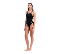 Badeanzug ARENA "W ARENA SOLID SWIMSUIT DOUBLE CROSS BACK", Damen, Gr. 38, N-Gr, schwarz, asphalt, schwarz, Obermaterial: 100% Polyester, Badeanzüge Badeanzug, mit sportlichem Stil, chlorbeständiges M