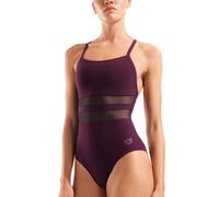 Badeanzug ARENA "WOMEN'S ARENA MESH EQUALS SWIMSUIT BACK B", Damen, Gr. 44, N-Gr, lila (bordeaux), Obermaterial: 75% Polyamid, 25% Elasthan, Badeanzüge Badeanzug, Mit transparenten Einsätzen (76860305