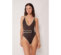 Badeanzug Bicolor Embroidery Braun L