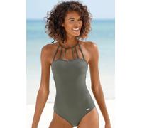 Badeanzug BRUNO BANANI, Damen, Gr. 38, Cup A/B, grün (oliv), Polyamid, Badeanzüge Badeanzug, mit eleganter Ausschnittvariante (60036939-38) oliv