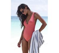 Badeanzug COPENHAGEN STUDIOS "Nela", Damen, Gr. 42, Cup C/D, rot (apricot), Rippware, Recycling-Polyamid, unifarben, strukturiert, Badeanzüge, mit modischer Trägerlösung am Rücken (22288605-42) aprico