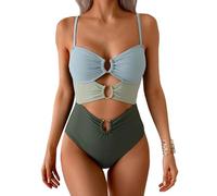 Badeanzug Damen Bauchweg, Bikini Damen Bauchweg Große Größe Leichte Slim Fit Schwimmshirt Sexy Uv Durchlässiger Monokini Fitness Mit Bein Ohne Träger Swimsuits Sport Bademode 2#armeegrün M