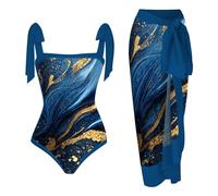 Badeanzug Damen Bauchweg, Blumenmuster Einteiliger Bademode Damen mit Strand Cover Up, Shape Badeanzüge für High Waist Vintage Swimsuit Schlankheits Damenbadeanzüge Sommer Strandkleidung