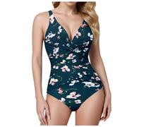 Badeanzug Damen Bauchweg- DamenbadeanzüGe Figurformend Einteilig Retro Gerafft Push-Up Gepolstert